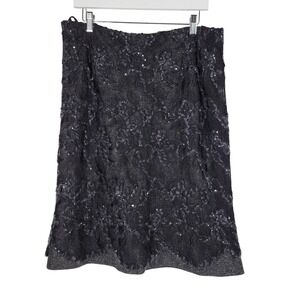 Trixi Schober Women's Midi Skirt Black Houndstooth Lace Overlay Sequin XL